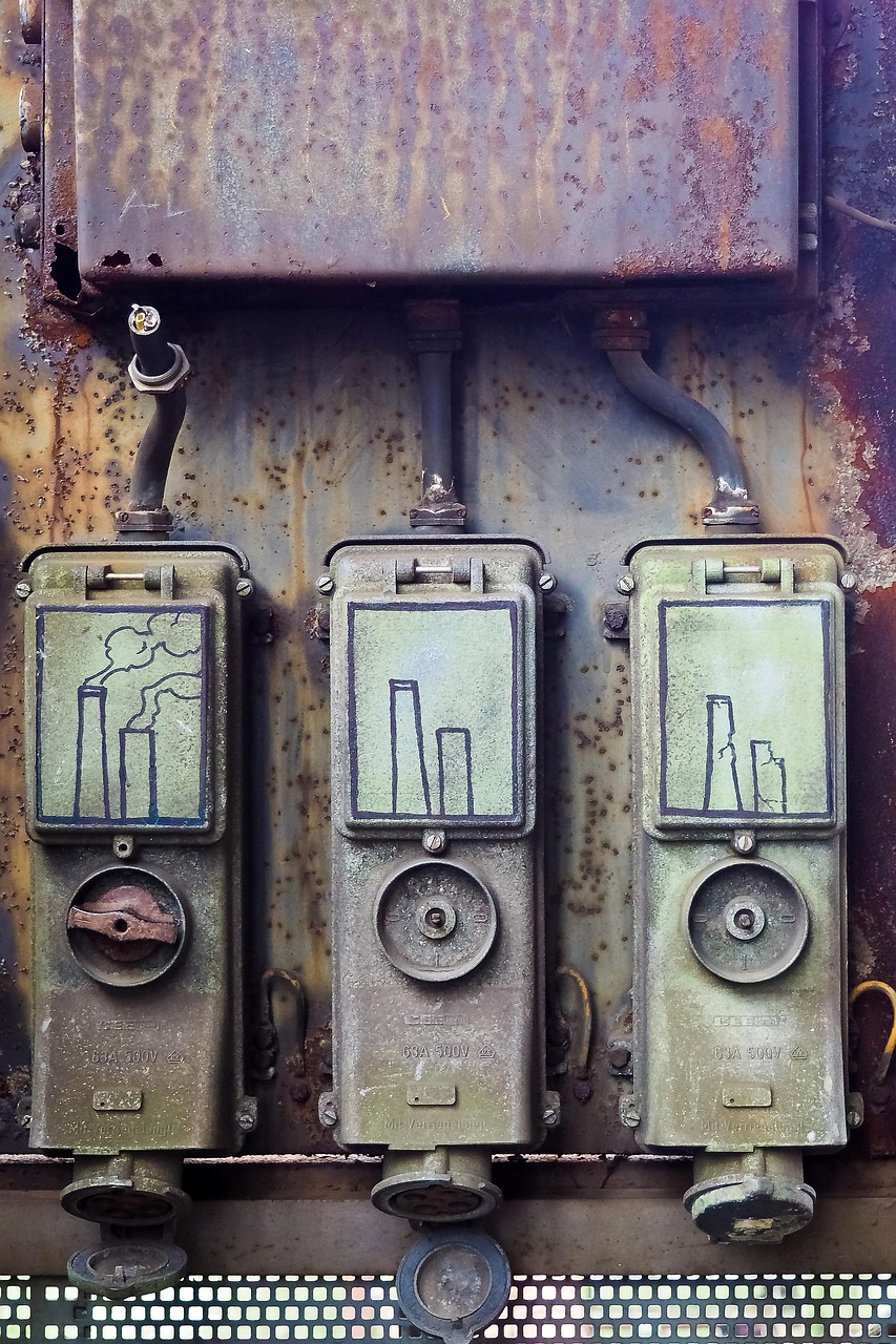 steel mill, factory building, old, factory, industry, industrial architecture, abandoned, steel production, heavy industry, stole, ruin, ruhr area, industrial heritage, nature, monument, plant, sightseeing, places of interest, historical, metal, industrial park, duisburg, north landscape park, electricity, switch, electronics, electrics, electrical current, turn on, switch off, operation, graffiti, art, buttons, control element, rotate, stud, controller, technology, mechanics